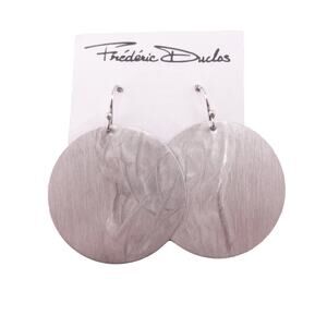 Frederic Duclos Sterling Silver Round Thin Disc Dangle Hook Earrings 1 3/4" NEW